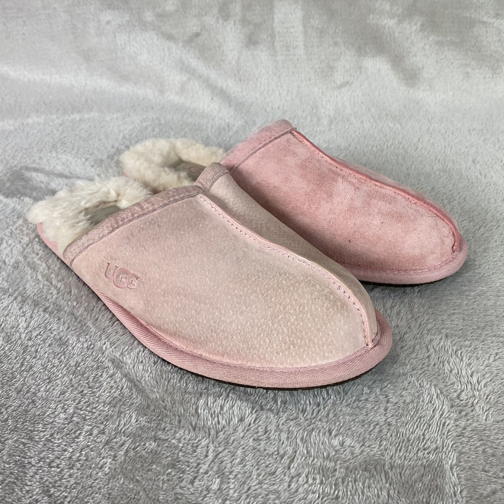 UGG Pearle Scuffette Womens Slippers Size 7 Blush Pink Suede Sheepskin Mule